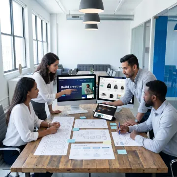 Enterprise UI/UX design team reviewing product screens