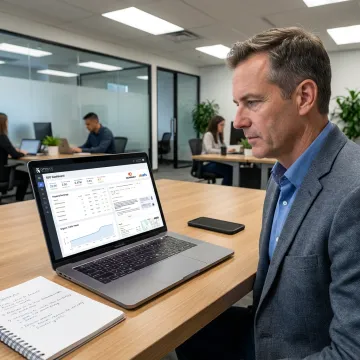 SEO strategist reviewing search analytics for a small business