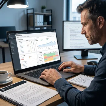 SEO strategist reviewing analytics dashboard