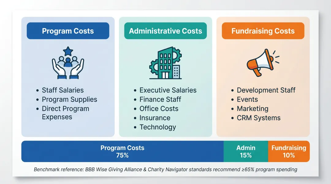 Nonprofit functional expense allocation framework program administrative fundraising split diagram
