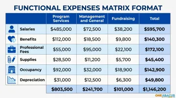 Statement of Functional Expenses matrix showing natural versus functional classification breakdown