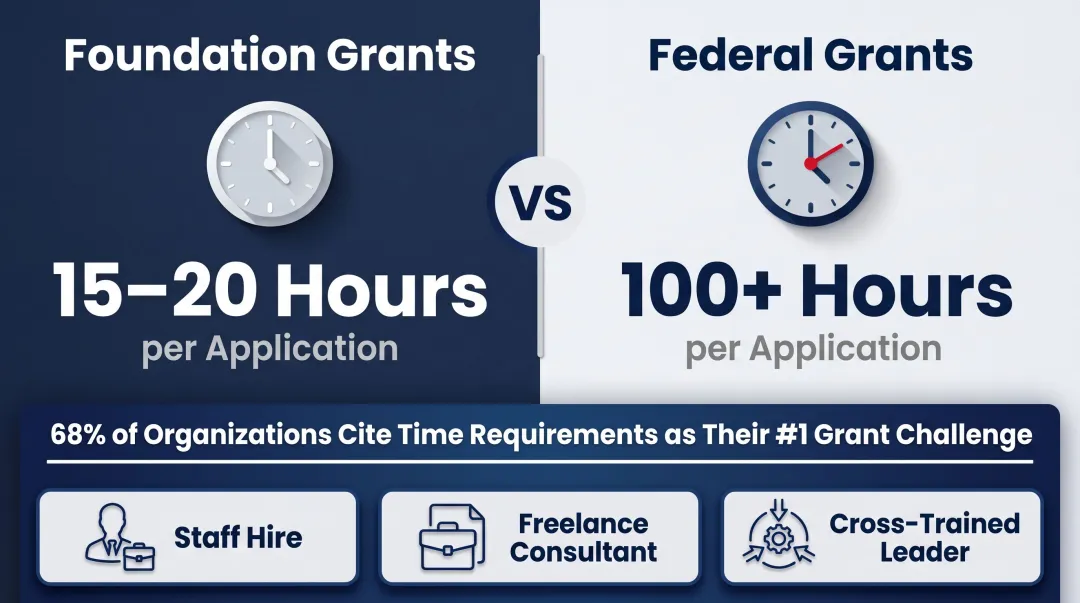 Grant writing time requirements comparing foundation grants versus federal grants hours