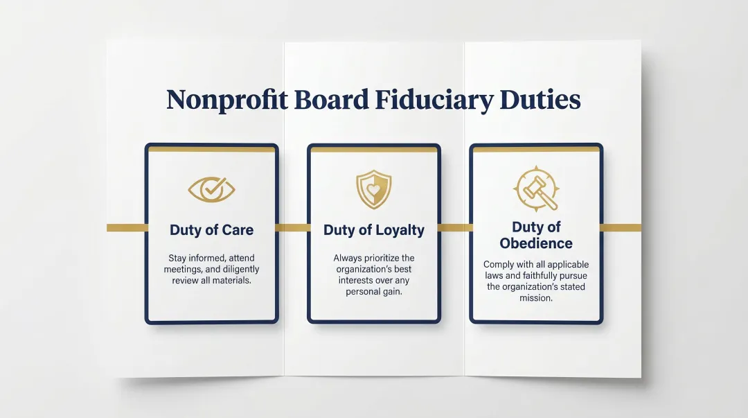 Three nonprofit board fiduciary duties of care loyalty and obedience explained