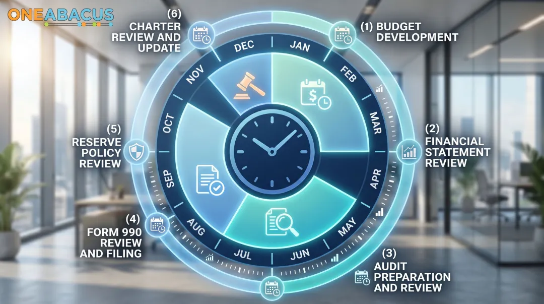 Finance committee annual calendar of duties from budget development to charter review