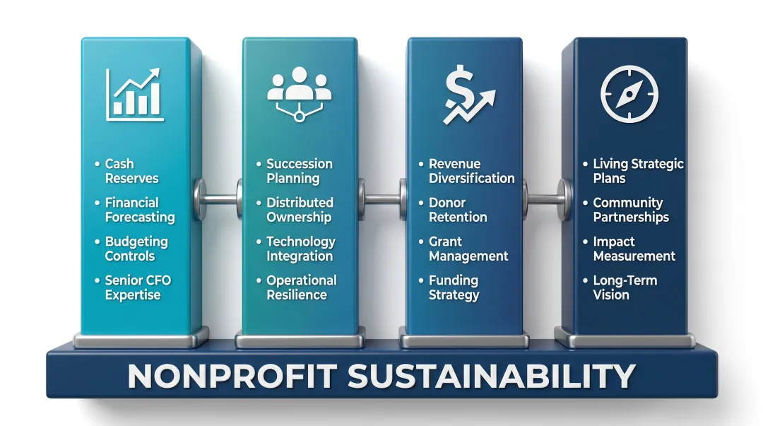 Four pillars of nonprofit organizational resilience sustainability framework diagram