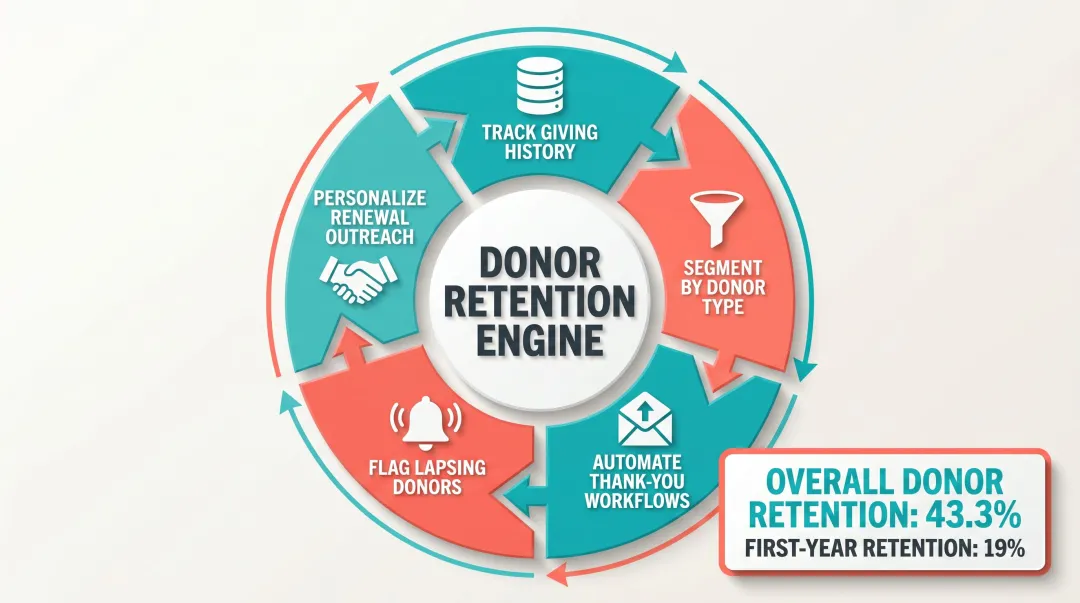 Nonprofit donor retention improvement cycle using CRM data and personalized outreach
