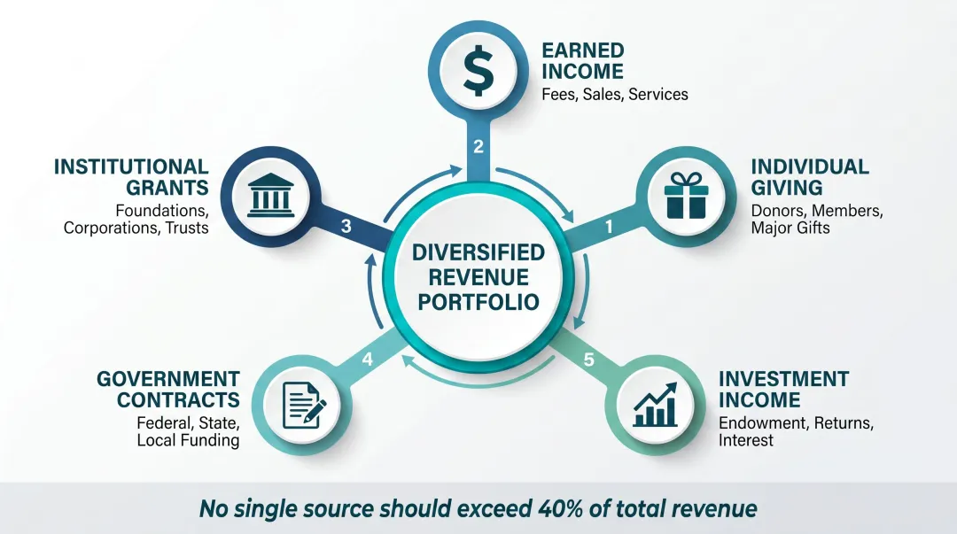 Five nonprofit revenue diversification streams reducing funding concentration risk