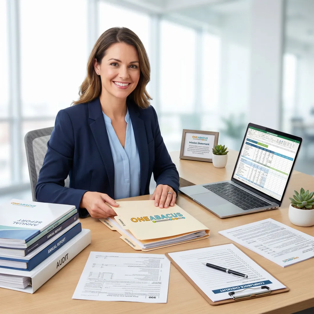 Advisor preparing nonprofit annual tax filing records