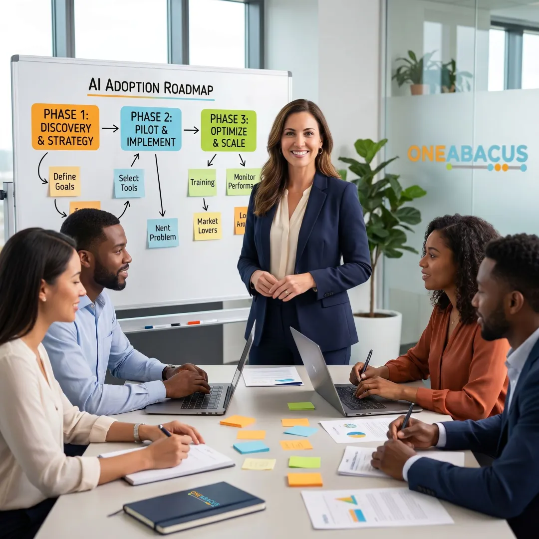 Consultant presenting AI roadmap to nonprofit team