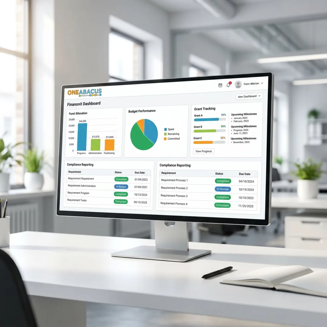 Automated nonprofit financial reporting dashboard on screen