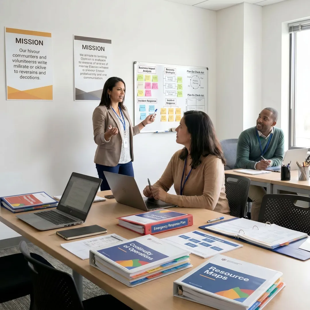 Consultant guiding a nonprofit continuity planning workshop