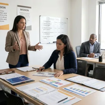 Nonprofit leadership team in a strategy meeting
