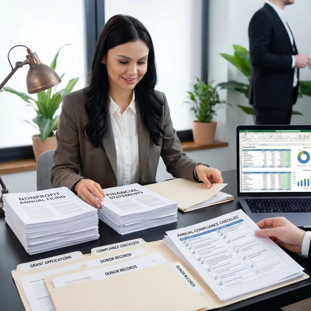 Advisor preparing nonprofit annual filing documents