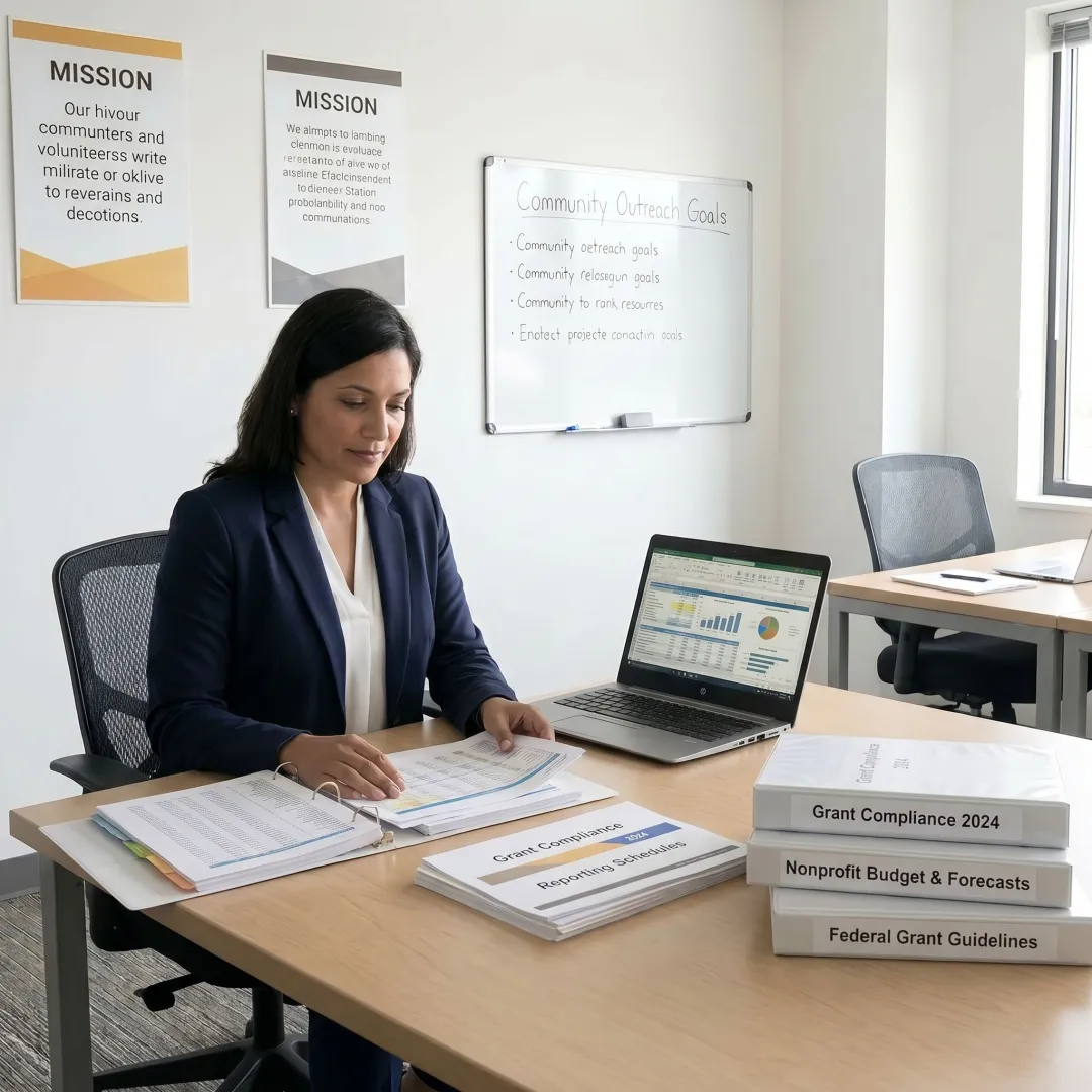 Advisor reviewing nonprofit grant compliance documents