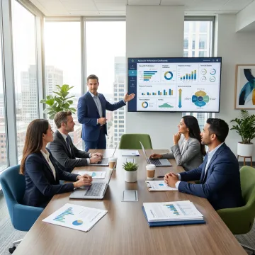 Consultant presenting nonprofit performance strategy to leadership team
