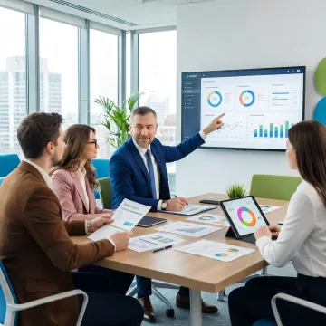Senior consultant reviewing nonprofit financial performance reports