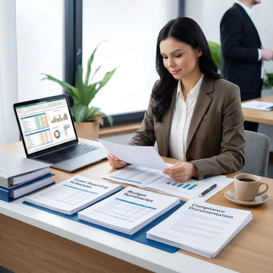 Consultant preparing financial reports for grant-funded programs