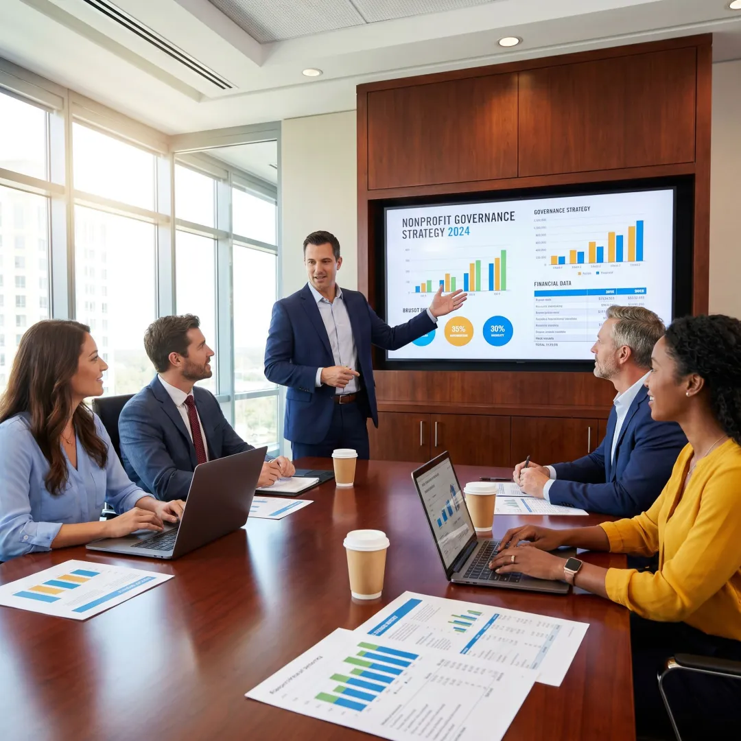 Advisor presenting board governance strategy