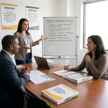 Nonprofit board meeting with financial advisor