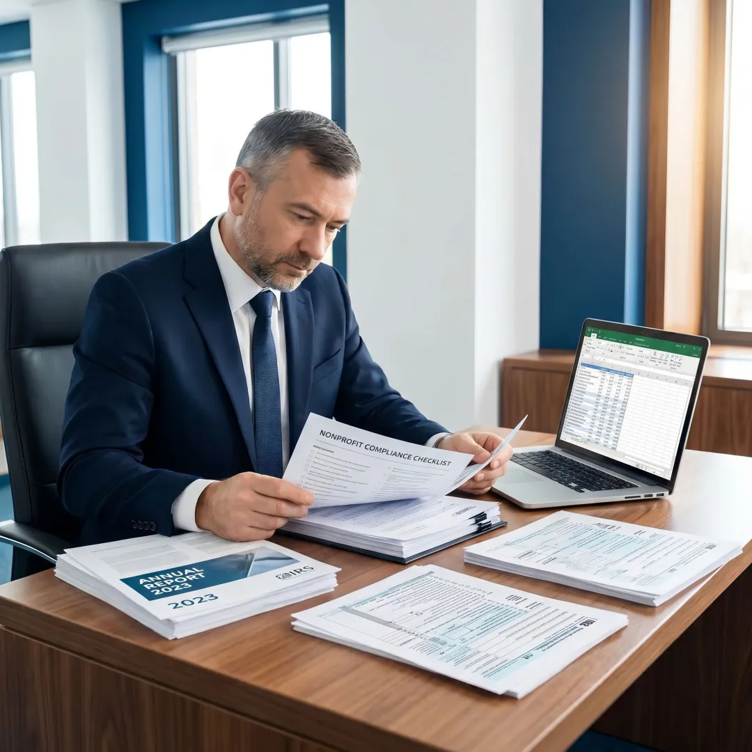 Advisor reviewing nonprofit annual filing records