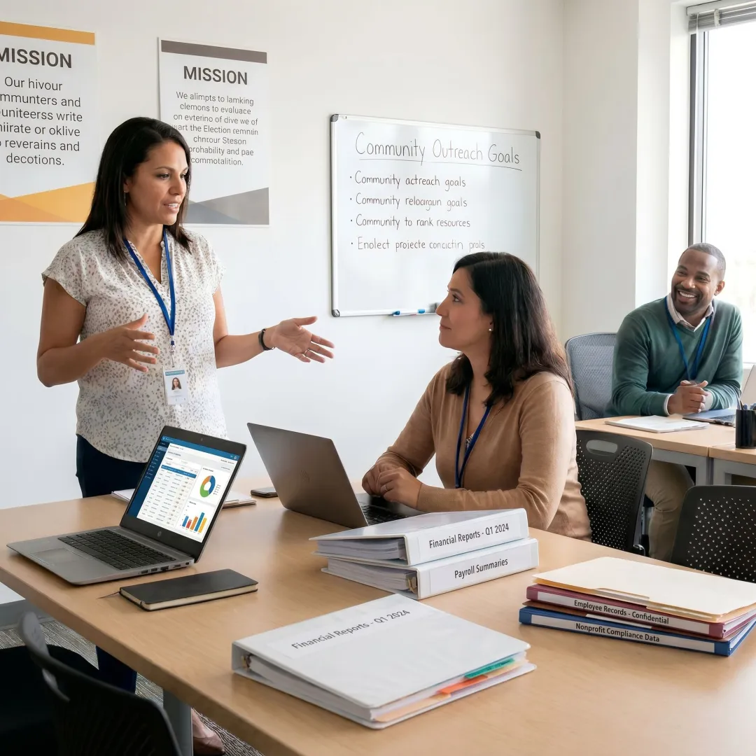 Payroll consultant helping a nonprofit team