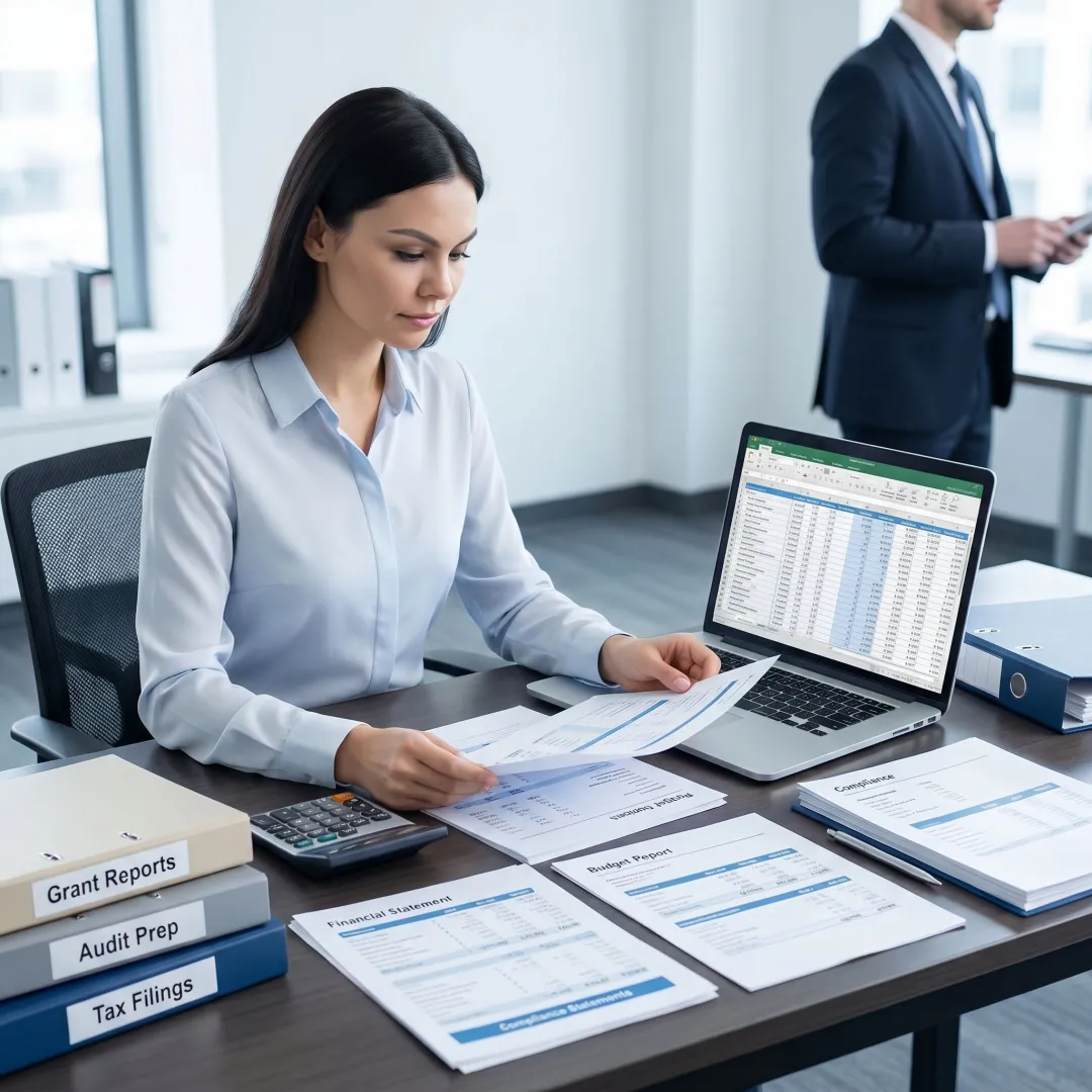 Accountant preparing nonprofit financial reports