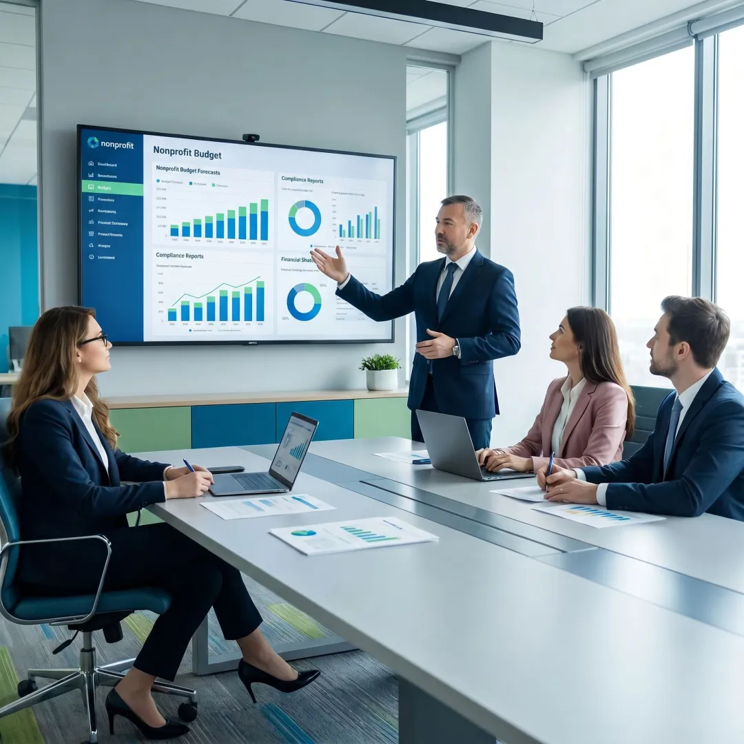 Financial advisor presenting nonprofit budget strategy