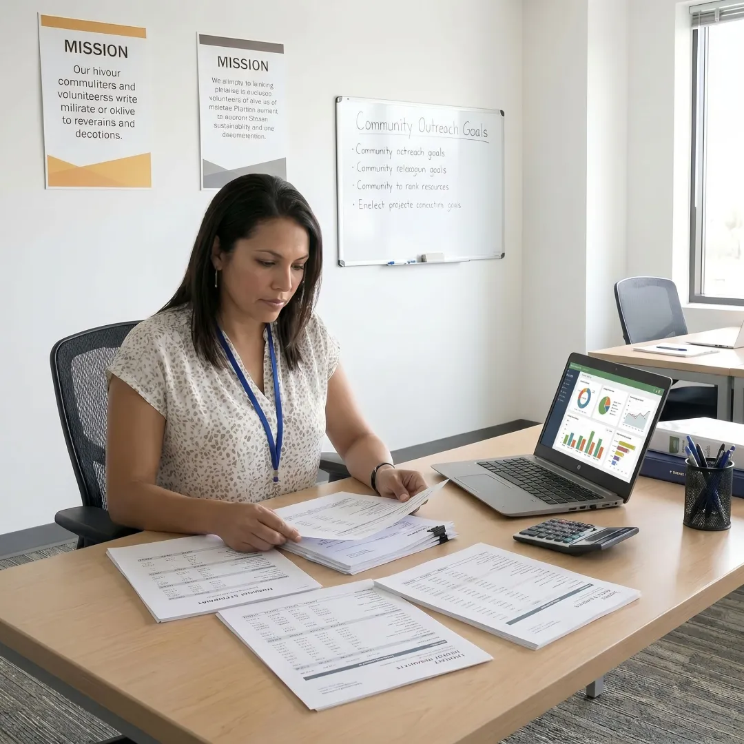 Controller reviewing nonprofit financial statements and budget reports