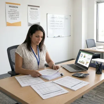 Controller reviewing nonprofit financial statements and budget reports