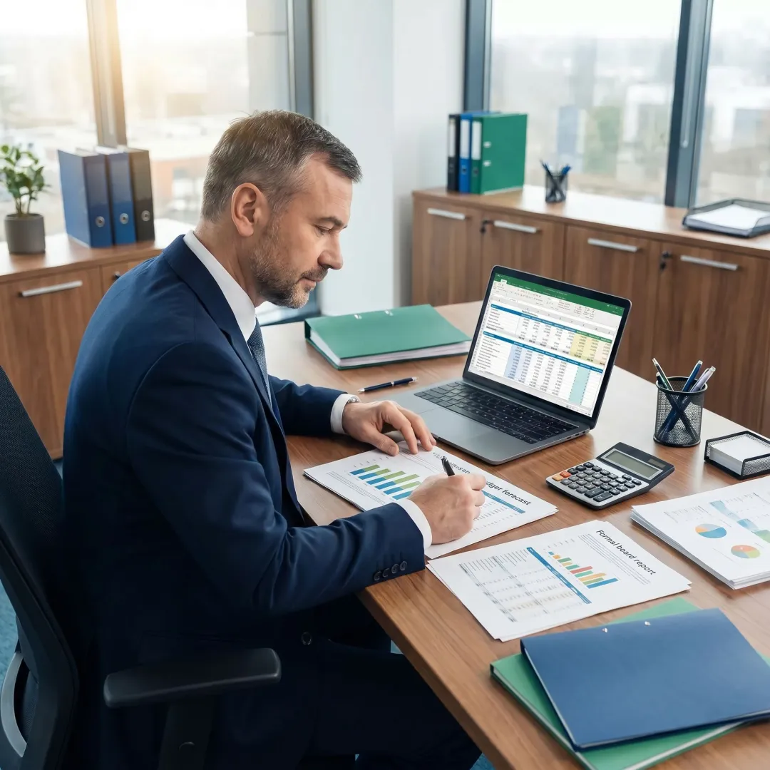 Controller preparing nonprofit financial reports and forecasts