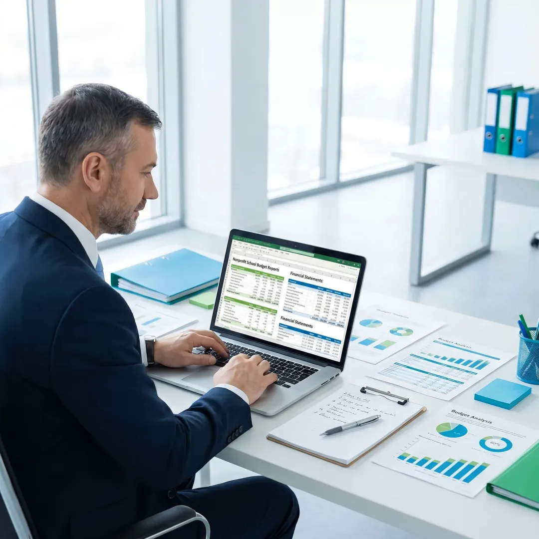 Advisor preparing school financial reports