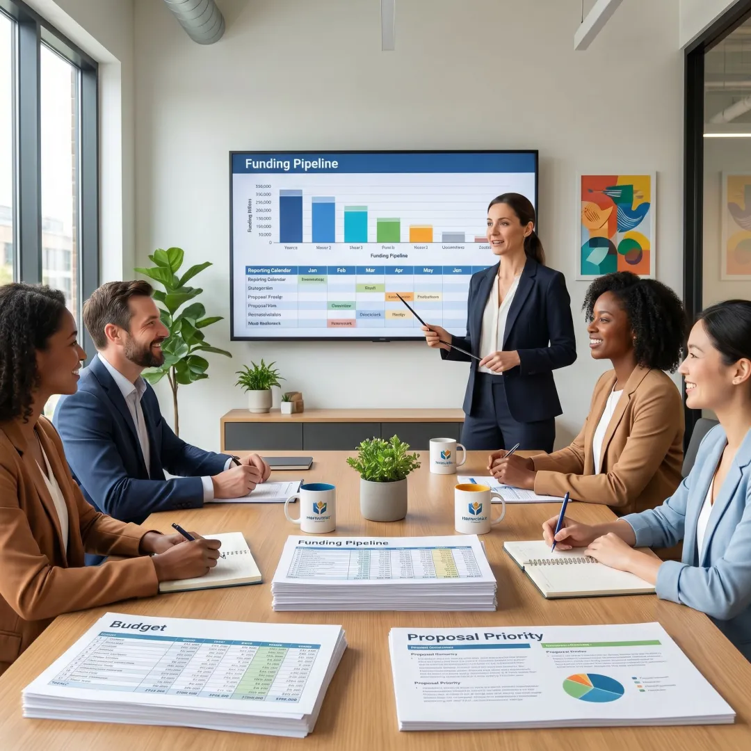 Grant management planning session for a nonprofit team