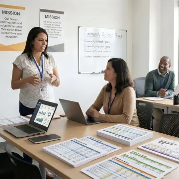 Nonprofit accounting team reviewing financial reports
