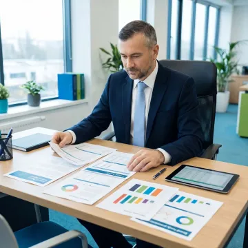 Nonprofit financial reporting documents and advisor reviewing statements
