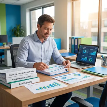 Advisor preparing nonprofit financial statements and annual report materials