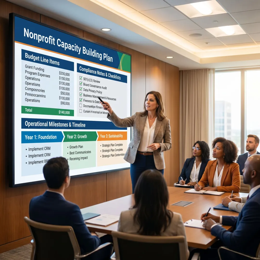 Consultant guiding nonprofit through grant readiness process