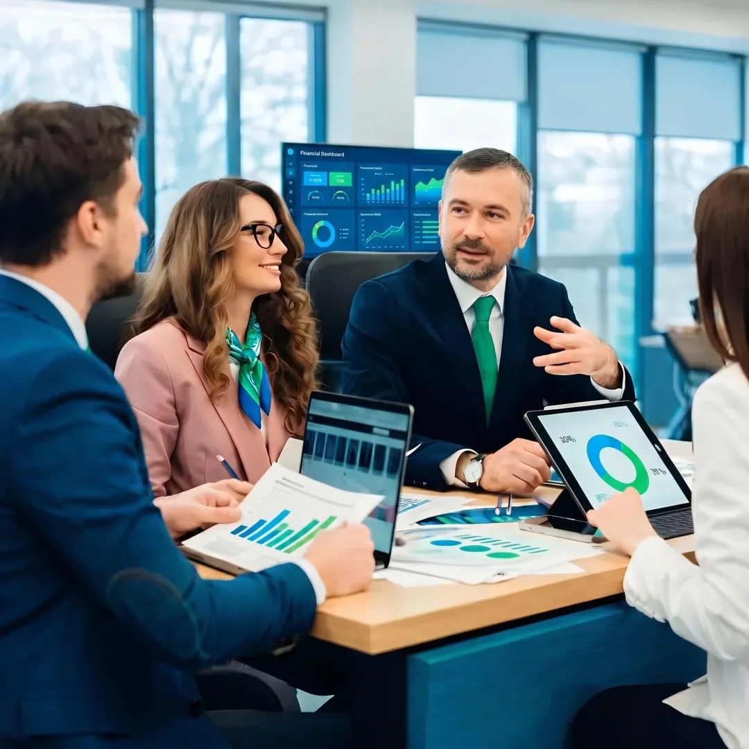 Consultant reviewing nonprofit financial strategy with leadership team