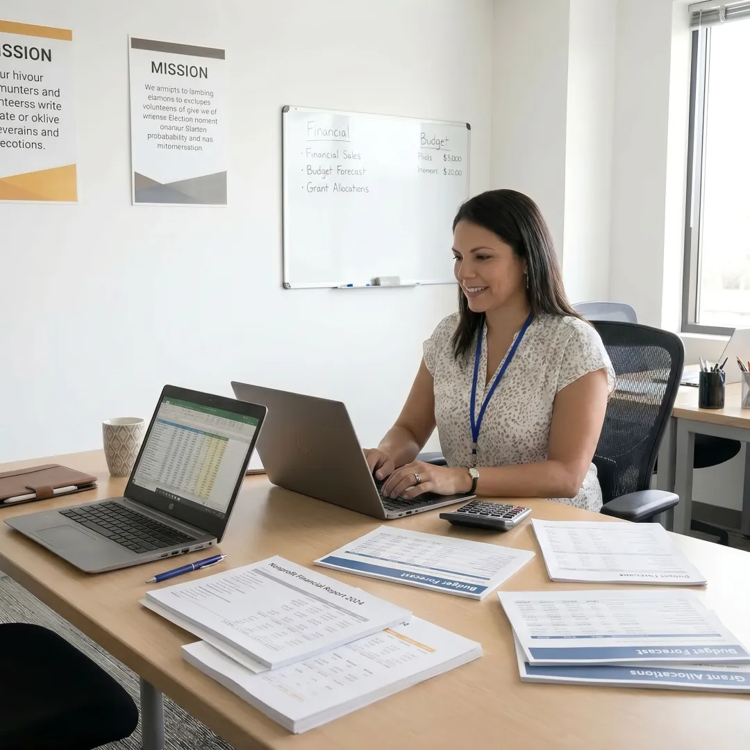 Bookkeeping professional preparing nonprofit financial statements