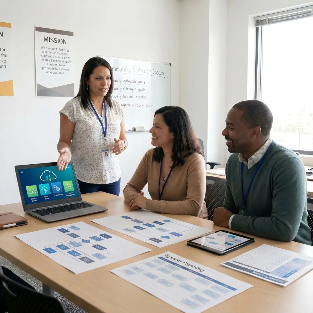 Advisor helping nonprofit staff improve technology systems