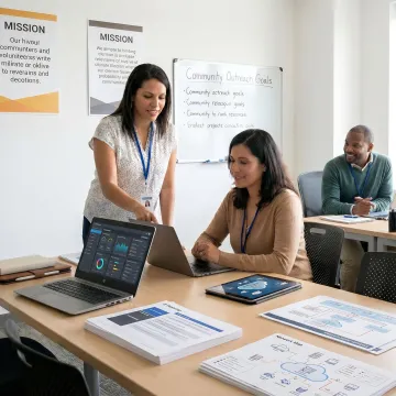 Nonprofit team reviewing IT systems and digital workflows
