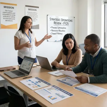 Nonprofit leadership team in a strategy meeting