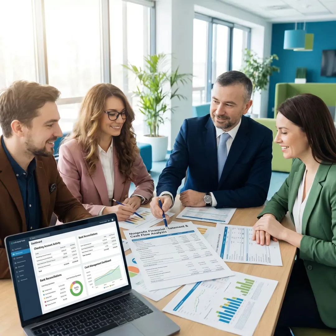Advisor reviewing nonprofit cash management reports