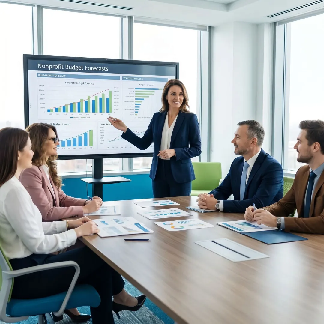 Finance consultant presenting nonprofit budget strategy