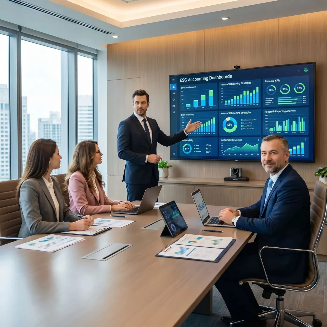 Consultant presenting ESG accounting strategy to nonprofit leaders
