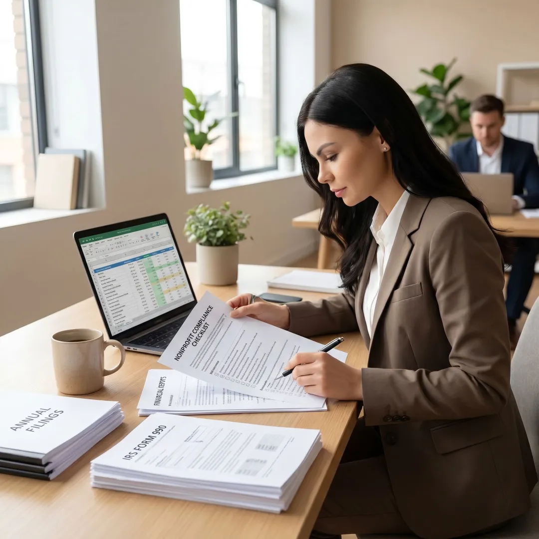 Advisor preparing nonprofit annual filing process