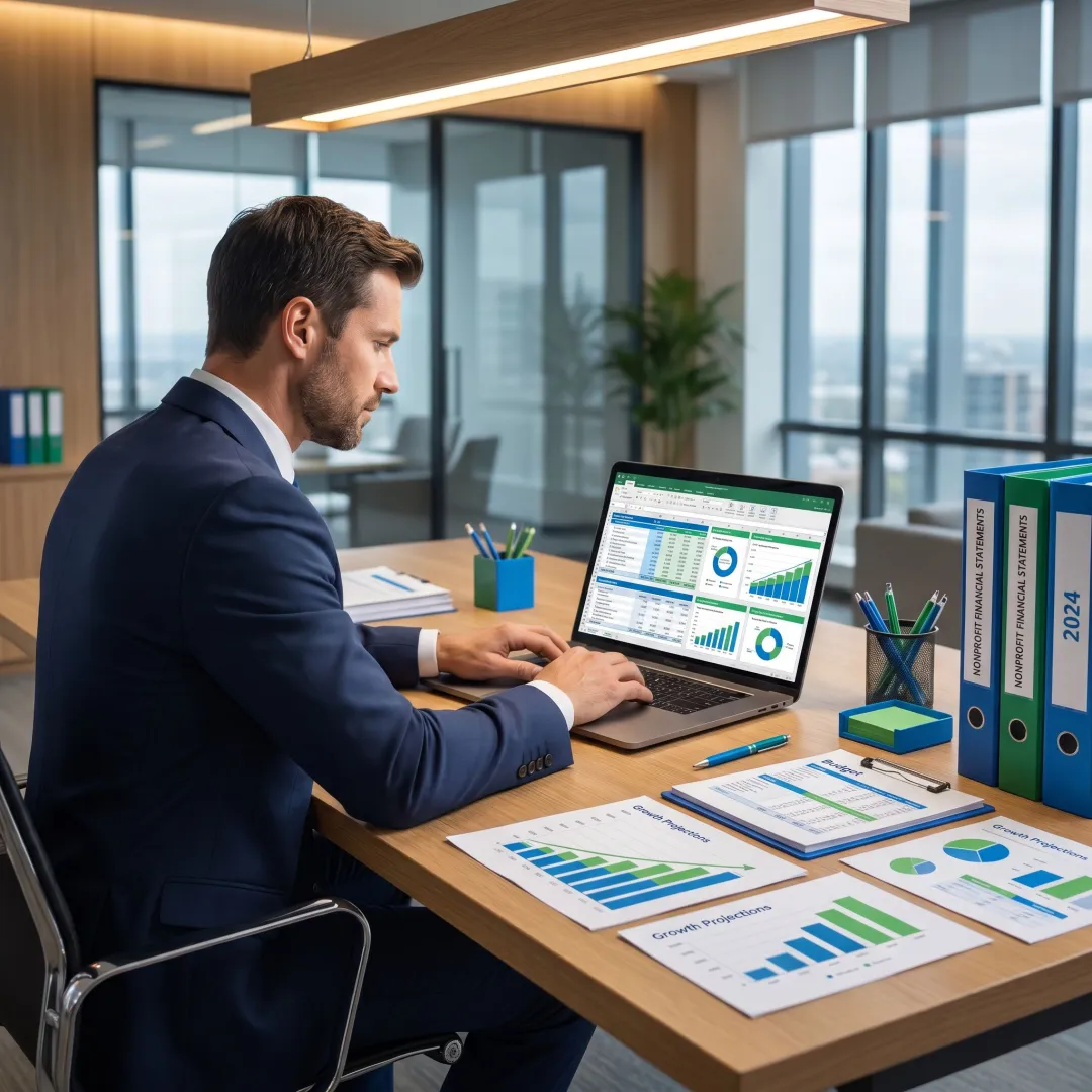 Advisor preparing nonprofit financial reports