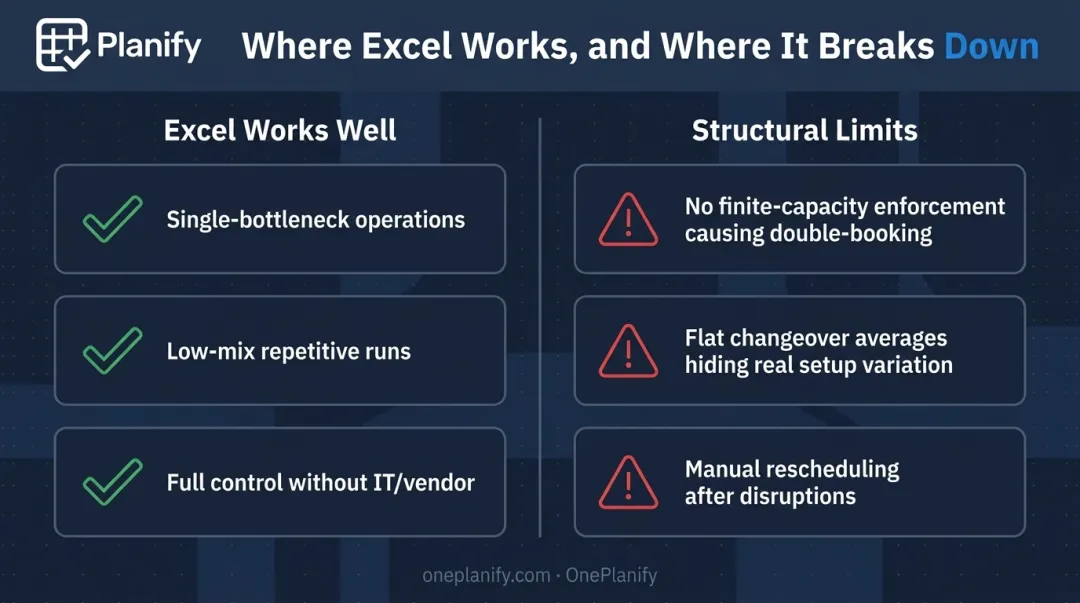 Excel scheduling strengths versus structural limitations comparison chart