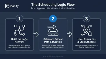 3-step shutdown and turnaround scheduling process flow diagram