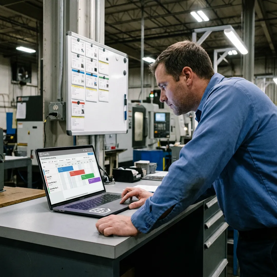 Manufacturing planner reviewing production schedule
