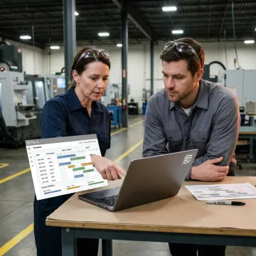 Manufacturing team reviewing production planning software